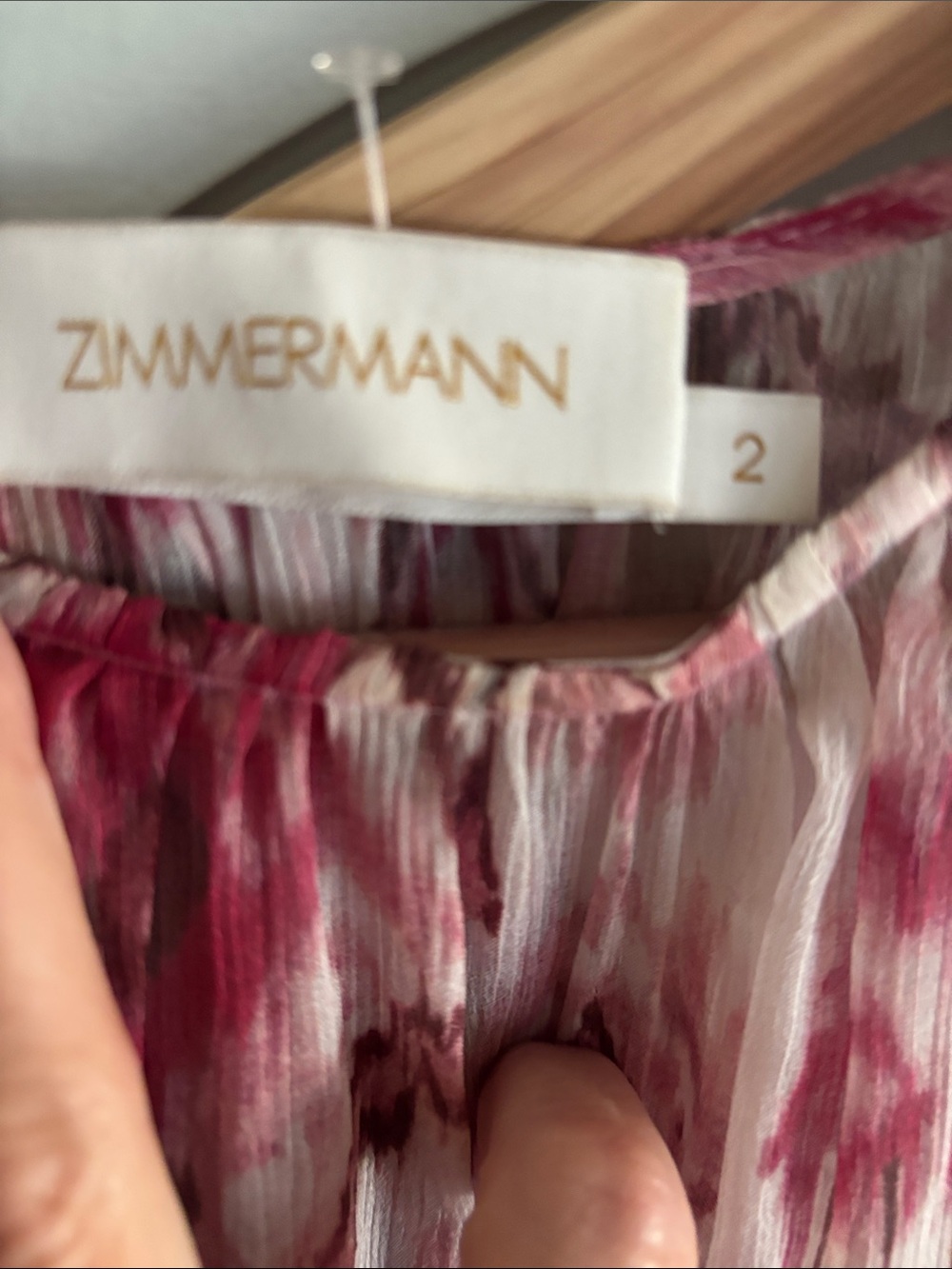 Zimmermann Pink and Cream Watercolor Pleated Blouse small flaw on back shoulder